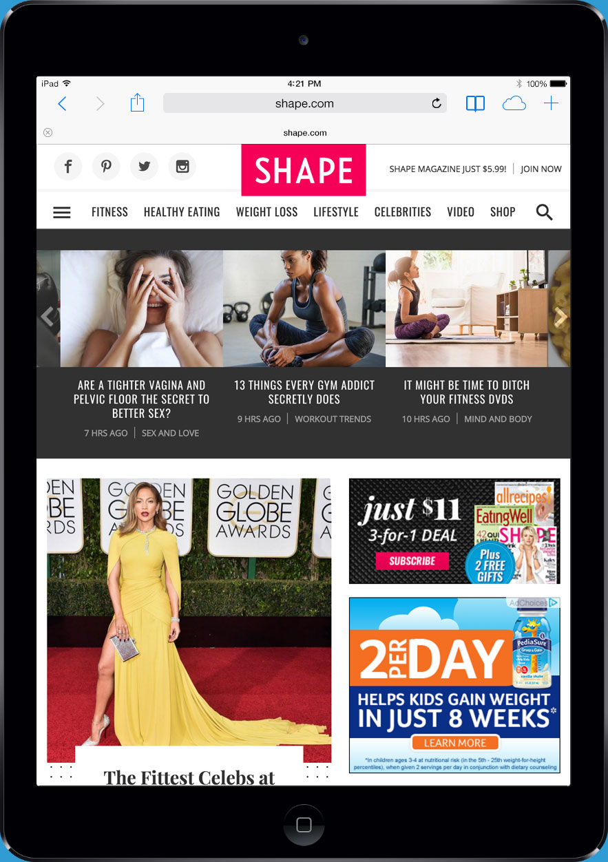 shape.com homepage tablet